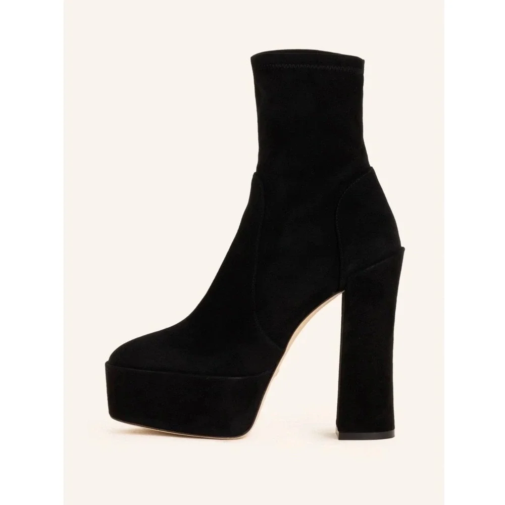 New! Stuart Weitzman Skyhigh 145 Stuart Platform Boot Black Suede‎ Sz 8.5 $550